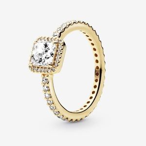 Pandora Square Sparkle Halo Ring - Gold